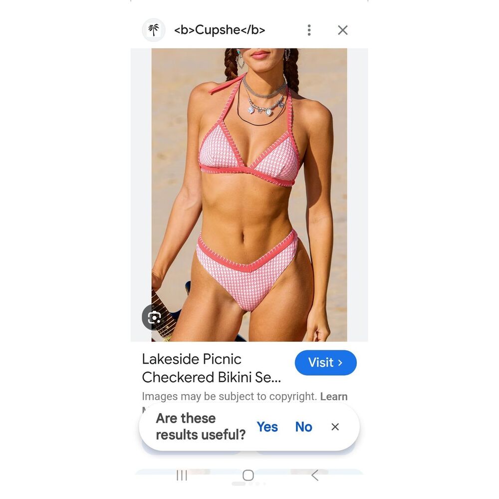 Cupshe Checkered Salmon White Bikini Set Size L 2 Piece